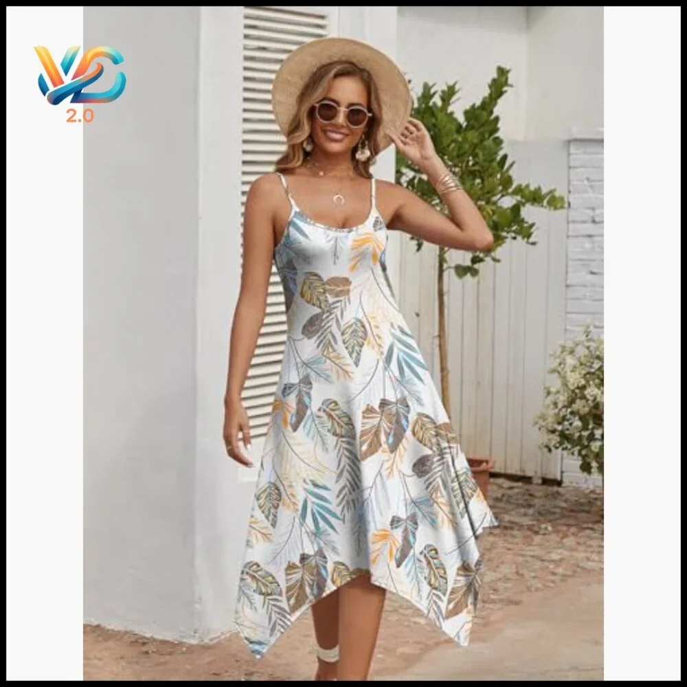 Maxi Sundress with Pockets, Spaghetti Strap, Flowy Bohemian Summer Dress - Picture 3 of 7